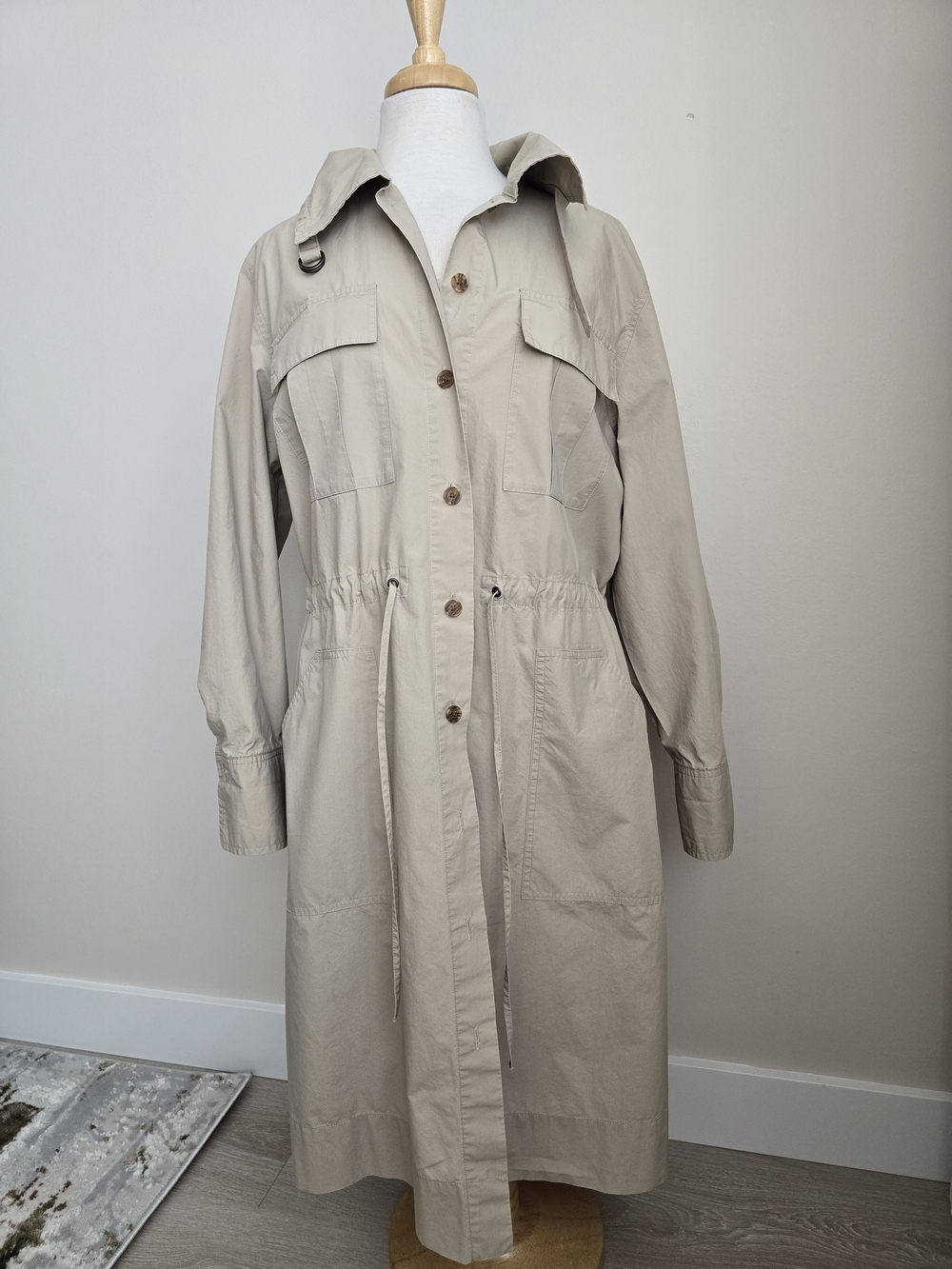 Banana Republic Beige Drawstring Waist Trench Coat Size XL Cotton